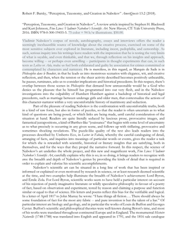 Robert F. Barsky, “Perception, Taxonomy, and Creation in Nabokov” Ameriquests 13.2 (2018)