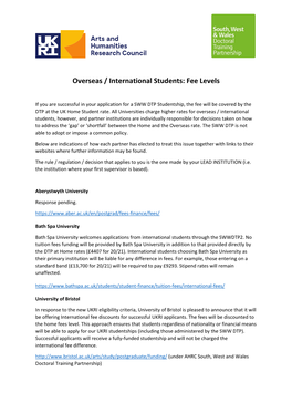 SWW DTP2 Overseas Fee Rates Summary