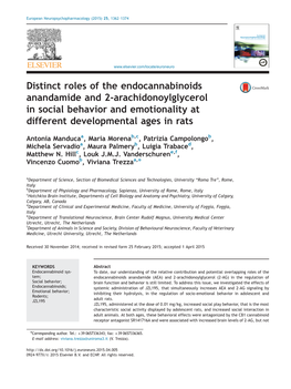 Distinct Roles of the Endocannabinoids Anandamide and 2-Arachidonoylglycerol in Social Behavior and Emotionality at Different Developmental Ages in Rats