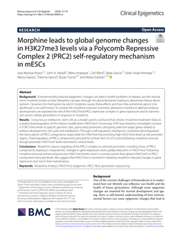 Morphine Leads to Global Genome Changes in H3k27me3 Levels Via a Polycomb Repressive Complex 2 (PRC2) Self‑Regulatory Mechanism in Mescs Iraia Muñoa‑Hoyos1,2, John A