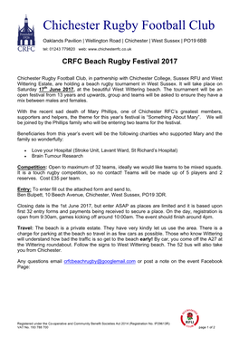 Entry Forms for Beach Rugby 2017