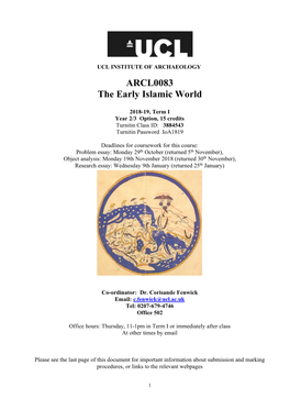 ARCL0083 the Early Islamic World