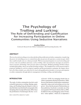 The Psychology of Trolling and Lurking: the Role of Defriending and Gamification for Increasing Participation in Online Communities Using Seductive Narratives