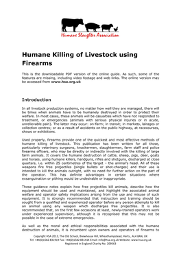 Humane Killing of Livestock Using Firearms