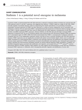 Stathmin 1 Is a Potential Novel Oncogene in Melanoma