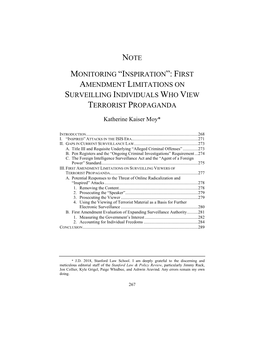 Note Monitoring “Inspiration”: First Amendment Limitations on Surveilling Individuals Who View Terrorist Propaganda