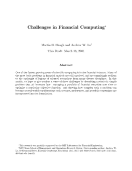 Challenges in Financial Computing