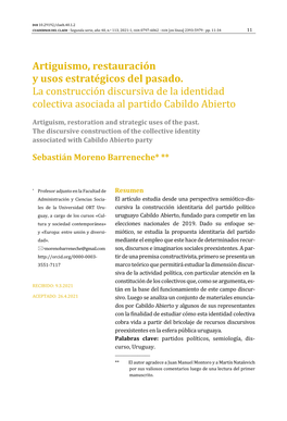 Artiguismo, Restauración Y Usos Estratégicos Del Pasado. La Construcción Discursiva De La Identidad Colectiva Asociada Al Pa