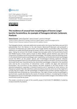 The Incidence of Unusual Test Morphologies of Eocene Larger Benthic Foraminifera: an Example of Paleogene Adriatic Carbonate Platform