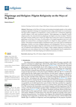 Pilgrimage and Religion: Pilgrim Religiosity on the Ways of St. James