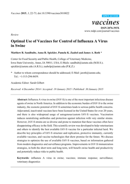 Optimal Use of Vaccines for Control of Influenza a Virus in Swine
