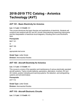 2018-2019 TTC Catalog - Avionics Technology (AVT)