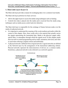 1. Data Link Layer (Layer 2) the Data Link Layer Provides a Means for Exchanging Data Over a Common Local Media