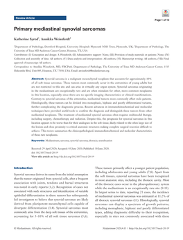 Primary Mediastinal Synovial Sarcomas