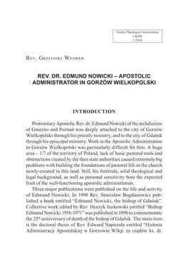 Rev. Dr. Edmund Nowicki – Apostolic Administrator in Gorzów Wielkopolski