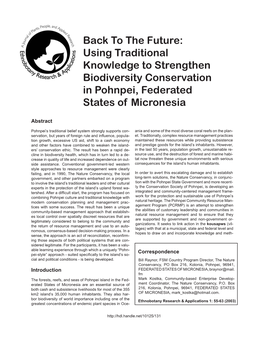 Back to the Future: Using Traditional Knowledge to Strengthen Biodiversity Conservation in Pohnpei, Federated States of Micronesia