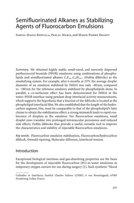 Semifluorinated Alkanes As Stabilizing Agents of Fluorocarbon Emulsions