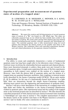 Experimental Preparation and Measurement of Quantum States Of