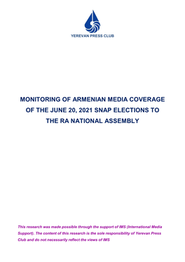 Monitoring of Armenian Media Coverage of the June 20, 2021 Snap Elections to the Ra National Assembly