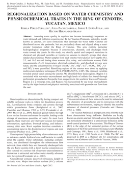 Regionalization Based on Water Chemistry and Physicochemical Traits in the Ring of Cenotes, Yucatan, Mexico