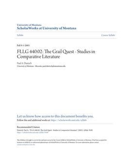 FLLG 440.02: the Grail Quest - Studies in Comparative Literature Paul A