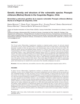 Genetic Diversity and Structure of the Vulnerable Species Prosopis Chilensis (Molina) Stuntz in the Coquimbo Region, Chile