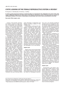 Cystic Lesions of the Female Reproductive System: a Review *