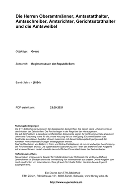 Die Herren Oberamtmänner, Amtsstatthalter, Amtsschreiber, Amtsrichter, Gerichtsstatthalter Und Die Amtsweibel