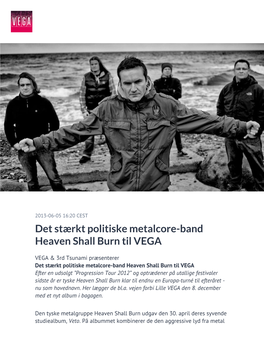 Det Stærkt Politiske Metalcore-Band Heaven Shall Burn Til VEGA