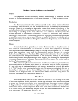 Rate Constant for Fluorescence Quenching: Anthracene