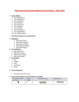 Final Exam Study Guide Written & Oral Section