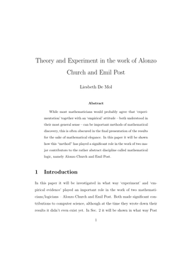 Theory and Experiment in the Work of Alonzo Church and Emil Post