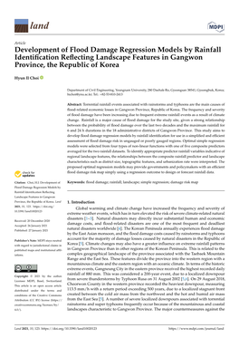 Development of Flood Damage Regression Models by Rainfall Identiﬁcation Reﬂecting Landscape Features in Gangwon Province, the Republic of Korea