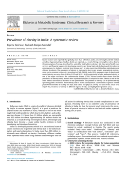 Prevalence of Obesity in India: a Systematic Review