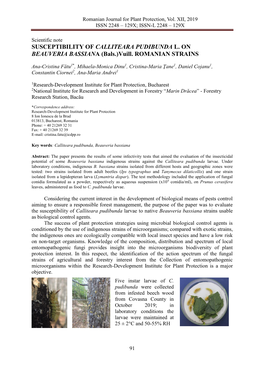 SUSCEPTIBILITY of CALLITEARA PUDIBUNDA L. on BEAUVERIA BASSIANA (Bals.)Vuill