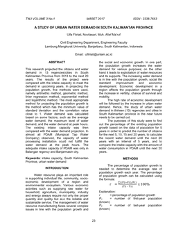 A Study of Urban Water Demand in South Kalimantan Province