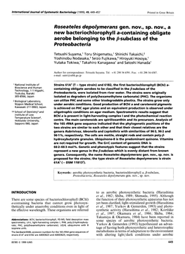 Roseateles Depolymerans Gen. Nov., Sp. Nov., a New Bacteriochlorophyll A-Containing Obligate Aerobe Belonging to the P=Subclassof the Pro Teobacteria