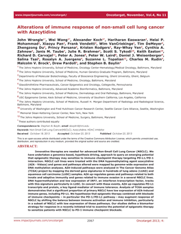 Alterations of Immune Response of Non-Small Cell Lung Cancer with Azacytidine