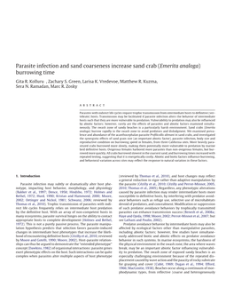 Parasite Infection and Sand Crab Burrowing Time