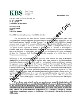 November 8, 2019 Dear KBS Real Estate Investment Trust III Stockholder