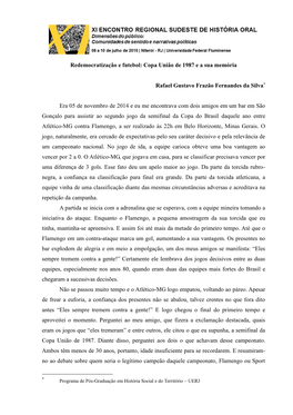 Redemocratização E Futebol: Copa União De 1987 E a Sua Memória