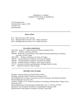 CURRICULUM VITAE ACADEMICAE April 2020