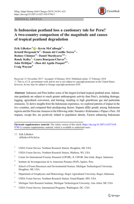 Is Indonesian Peatland Loss a Cautionary Tale for Peru? a Two-Country Comparison of the Magnitude and Causes of Tropical Peatland Degradation