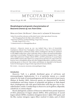 Morphological and Genetic Characterisation of Beauveria Sinensis Sp
