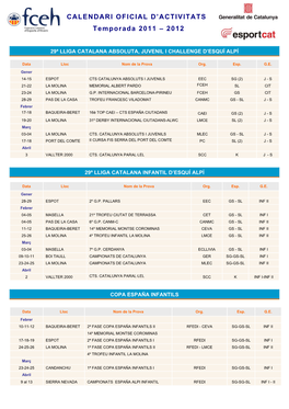 CALENDARI OFICIAL D'activitats Temporada 2011 – 2012