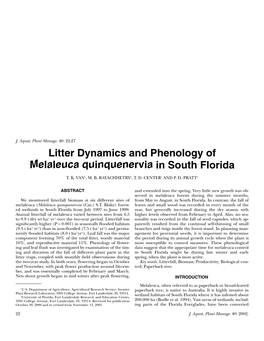 Litter Dynamics and Phenology of Melaleuca Quinquenervia in South Florida