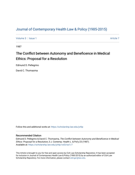 The Conflict Between Autonomy and Beneficence in Medical Ethics: Proposal for a Resolution*