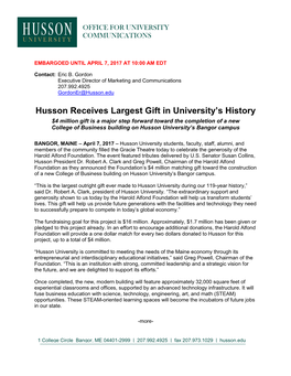 Husson Receives Largest Gift in University's History