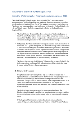 Response to the Draft Hunter Regional Plan from the Wollombi Valley Progress Association, January 2016
