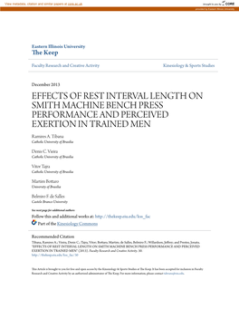 EFFECTS of REST INTERVAL LENGTH on SMITH MACHINE BENCH PRESS PERFORMANCE and PERCEIVED EXERTION in TRAINED MEN Ramires A